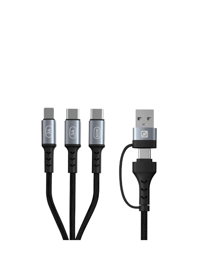 LYCKA 5'Cord 5-in-1 Multi-Device Fast Charging and Data Cable 1.2m 60W Max Black - Image 1